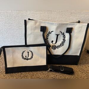 “J” monogram tote bag with accessories